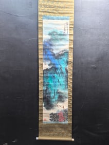 A Chinese Vertical Scroll Ink Painting of Landscape  on Paper