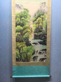 A Chinese Vertical Scroll Ink Painting of Landscape  on Paper