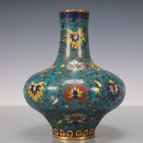 An Exquisite Cloisonne Gilt Bronze Lotus Pattern Flower Pattern Vase