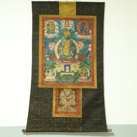 An Exquisite Brocade Painted Color Statue of Manjusri Tangka