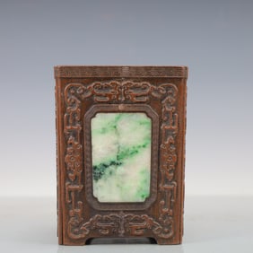 A Exquisite Zitanwood Inlaid Jadeite Brush Pot