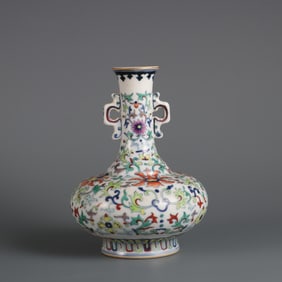 An Exquisite Doucai Lotus Pattern Double-Ears Vase