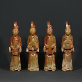 A Set of Fine White Jade Figure Ornament