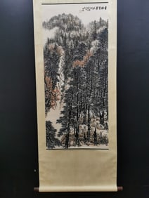 A Chinese Vertical Scroll Ink Painting of Character and Story on Paper