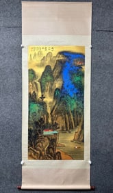A Chinese Vertical Scroll Ink Painting of Landscape on Paper