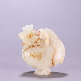 An Exquisite White Jade Rooster Ornament