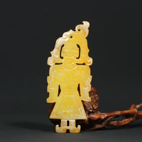 An Exquisite Yellow Jade Figure Pendant