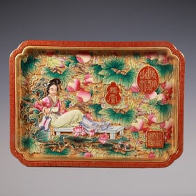 An Exquisite Enamel Character and Story Pattern Tea Tray