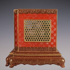 An Exquisite Iron-Red Painted Gold Brush Pot