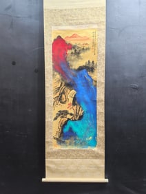 A Chinese Vertical Scroll Ink Painting of Landscape  on Paper