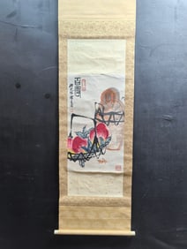 A Chinese Vertical Scroll Ink Painting of Flower and Fruit on Paper