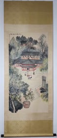A Chinese Vertical Scroll Ink Painting of Character and Story on Paper