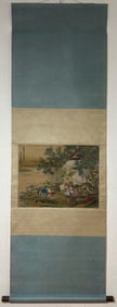 A Chinese Vertical Scroll Ink Painting of Character and Story on Silk