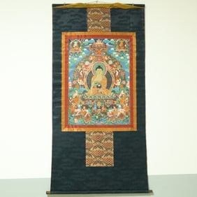 An Exquisite Brocade Painted Color Statue of Sakyamuni Tangka