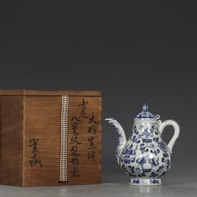 An Exquisite Blue and White Eight Treasures Pattern Lotus Pattern Ewer