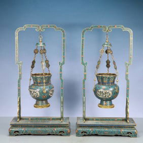 A Exquisite A pair of Cloisonne Lotus Pattern Vase