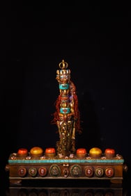 An Exquisite Bronze Inlaid Gems Painted Color Ornament