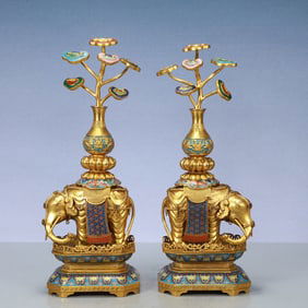 A Exquisite A pair of Cloisonne Elephant Ornament