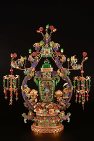 An Exquisite Gilt Bronze Inlaid Jadeite Flower Pattern Vase