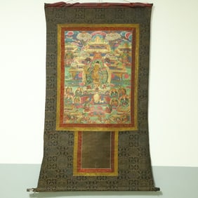 An Exquisite Brocade Painted Color Statue of Manjusri Tangka