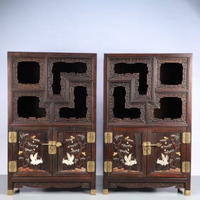 A Exquisite A pair of Zitanwood Pine and Crane Pattern Box