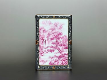 An Exquisite Ink Color Iron-Red Painted Gold Landscape Pattern with poem Brush Pot