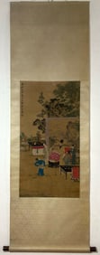 A Chinese Vertical Scroll Ink Painting of Character and Story on Silk