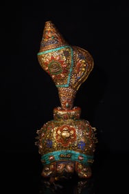 An Exquisite Stone Inlaid Dzi Bead Ornament