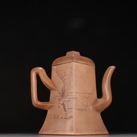 An Exquisite Purple Sands Landscape Pattern with poem Teapot