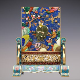 A Exquisite Cloisonne Lotus Pattern Character and Story Pattern Screen