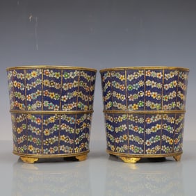 A Exquisite A pair of Cloisonne Flower Pattern Flowerpot