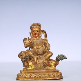 An Exquisite Gilt Bronze Statue of Mammon Rides the Lion