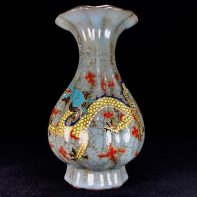 An Exquisite Guan yao Painted Color Dragon and Phoenix Pattern Vase