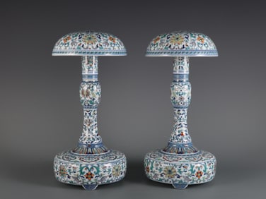 A Pair of Exquisite Doucai Lotus Pattern Hatstand