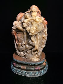 An Exquisite Shoushan Stone Dragon and Phoenix Pattern Seal Ornament