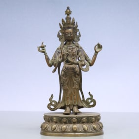 A Exquisite Coppery Four-arms Statue of Bodhisattva