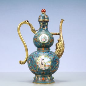 A Exquisite Cloisonne Lotus Pattern Phoenix Pattern Flower and Butterfly Pattern Character and Story