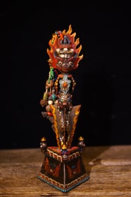 An Exquisite Iron Inlaid Gems Painted Color Ornament