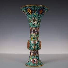 An Exquisite Cloisonne Gilt Bronze Lotus Pattern Flower Pattern Double-Ears Vase