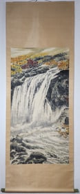 A Chinese Vertical Scroll Ink Painting of Landscape on Paper
