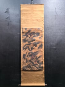 A Chinese Vertical Scroll Ink Painting of Dragon on Silk
