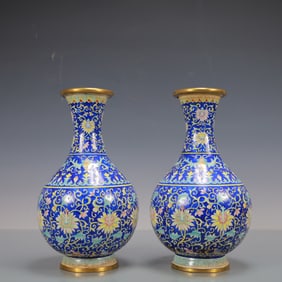A Exquisite A pair of Coppery Enamel Lotus Pattern Vase