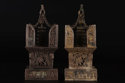 An Exquisite Silver Character and Story Pattern Pagoda