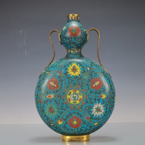 A Exquisite Cloisonne Lotus Pattern Double-Ears Gourd-Shaped Vase