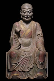 An Exquisite Limestone Painted Color Statue of Arhat