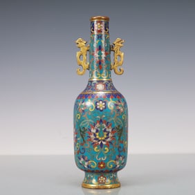 An Exquisite Cloisonne Gilt Bronze Lotus Pattern Flower Pattern Double-Ears Vase