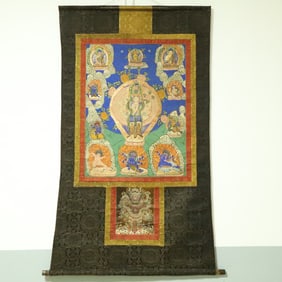 An Exquisite Brocade Painted Color Statue of Thousand-hand Guanyin Tangka