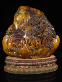 An Exquisite Shoushan Stone Painted Color Character and Story Pattern Ornament