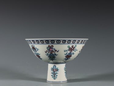 An Exquisite Doucai Eight Treasures Pattern Stem Bowl
