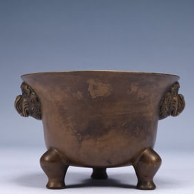 An Exquisite Bronze Double-Ears and Tripod Censer